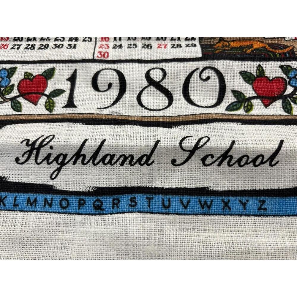 1980 Linen Tea Towel Calendar Highland School Vintage Home Decor Wall Hanging - Picture 3 of 5